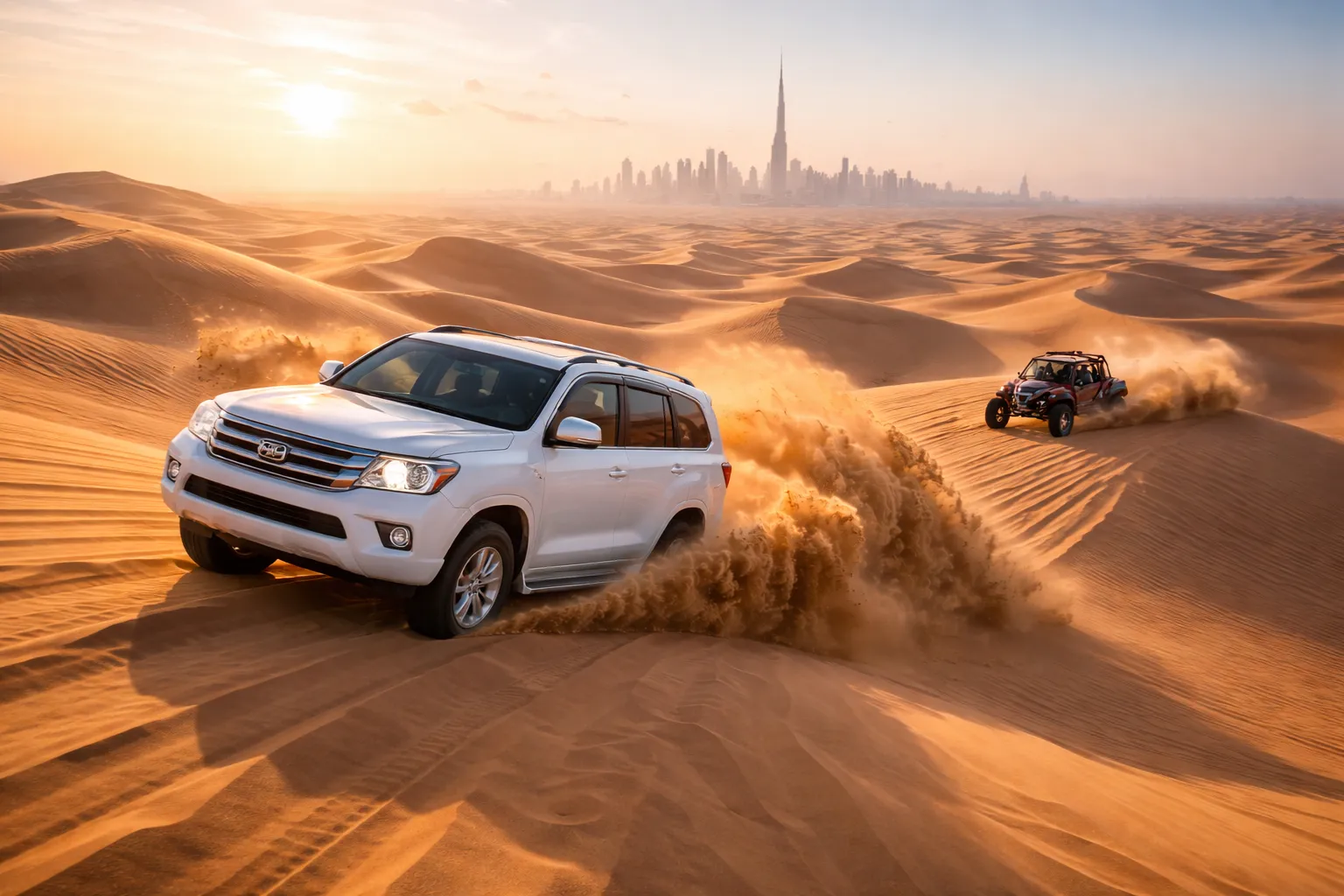 Dune adventure at dawn in Dubai