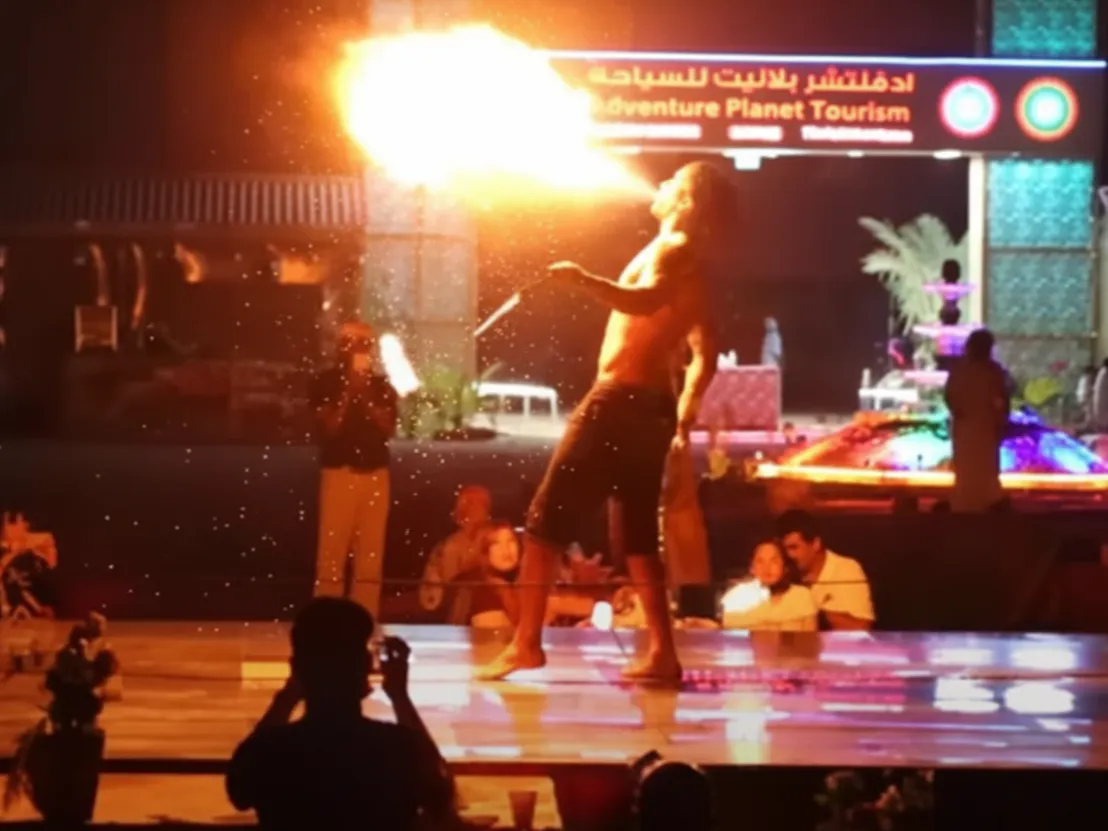Fire show entertainment at group desert safari camp
